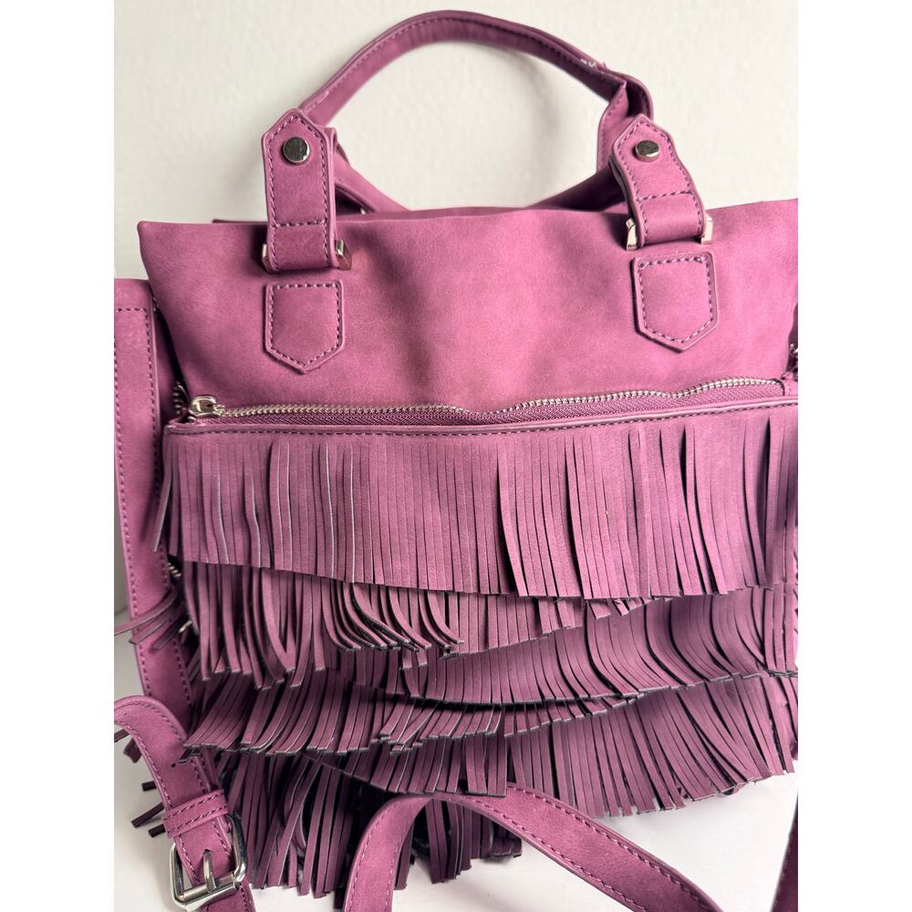 Free People Vegan Leather Fringe Bag Plum Satchel Crossbody Boho Bag